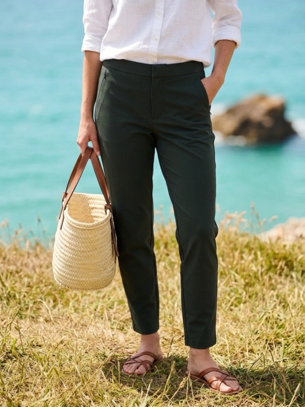 Club Monaco Straight Pants Jasper Green  NWT